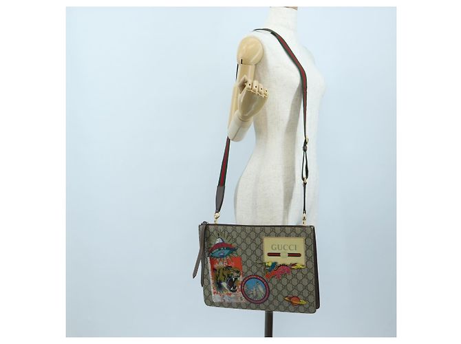 Borsa Courier GUCCI GG Supreme Web Sherry Line in PVC Beige Oro 474083 Auth 194145V - vue 32