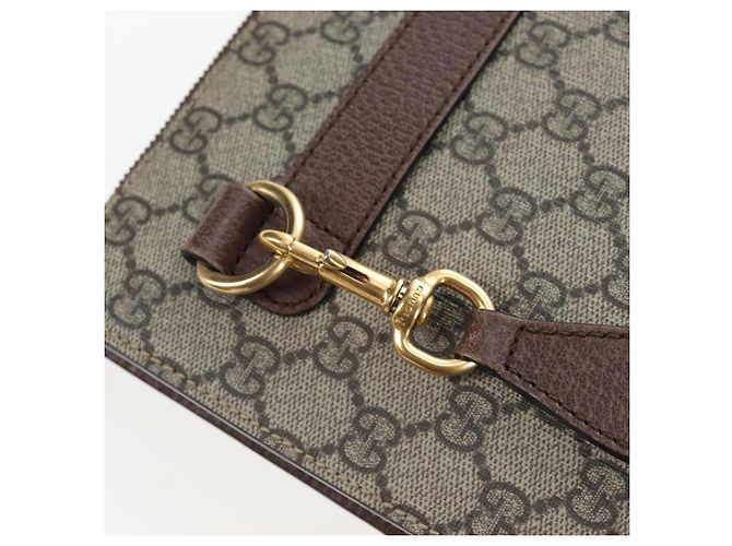 Borsa Courier GUCCI GG Supreme Web Sherry Line in PVC Beige Oro 474083 Auth 194145V - vue 9