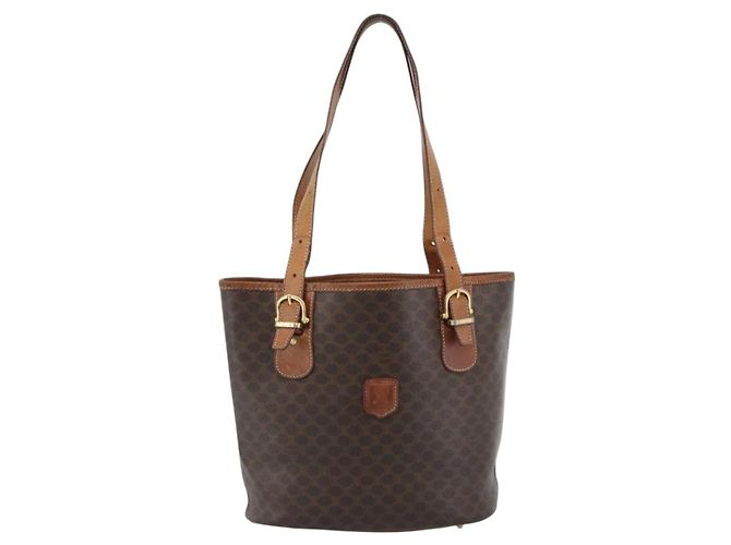 Céline Bolsa Tote CELINE Macadam em PVC e couro marrom com detalhes dourados Auth BA14737 - vista 2