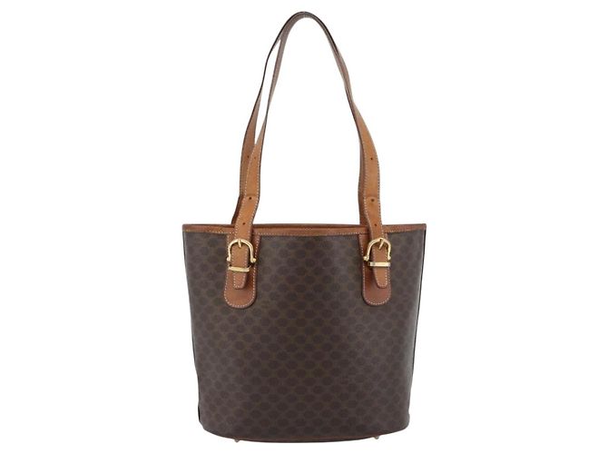 Céline Bolsa Tote CELINE Macadam em PVC e couro marrom com detalhes dourados Auth BA14737 - vista 3