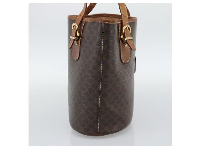 Céline Bolsa Tote CELINE Macadam em PVC e couro marrom com detalhes dourados Auth BA14737 - vista 4