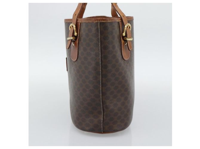 Céline Bolsa Tote CELINE Macadam em PVC e couro marrom com detalhes dourados Auth BA14737 - vista 5