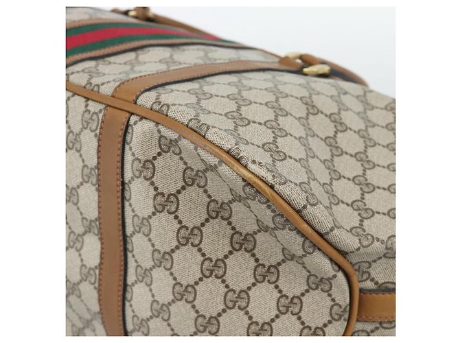 Borsa Boston GUCCI GG Supreme Web Sherry Line PVC Beige Oro Auth 193576A D'oro - vista 10