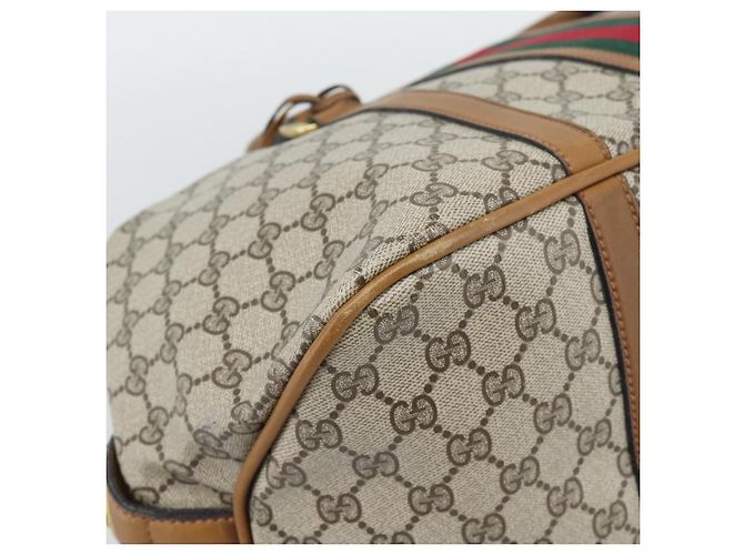 Borsa Boston GUCCI GG Supreme Web Sherry Line PVC Beige Oro Auth 193576A D'oro - vista 11