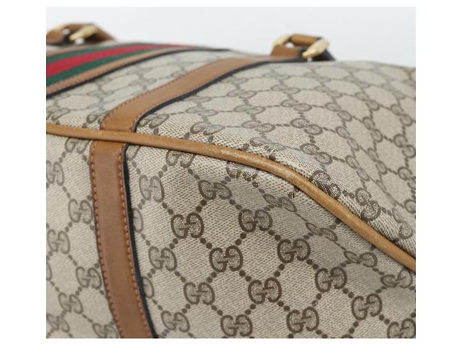 Borsa Boston GUCCI GG Supreme Web Sherry Line PVC Beige Oro Auth 193576A D'oro - vista 12
