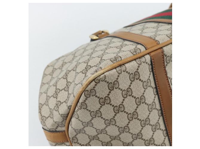 Borsa Boston GUCCI GG Supreme Web Sherry Line PVC Beige Oro Auth 193576A D'oro - vista 13