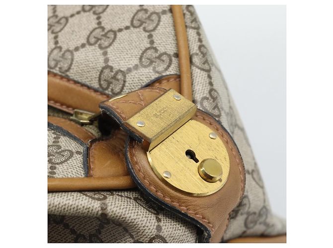 Borsa Boston GUCCI GG Supreme Web Sherry Line PVC Beige Oro Auth 193576A D'oro - vista 14