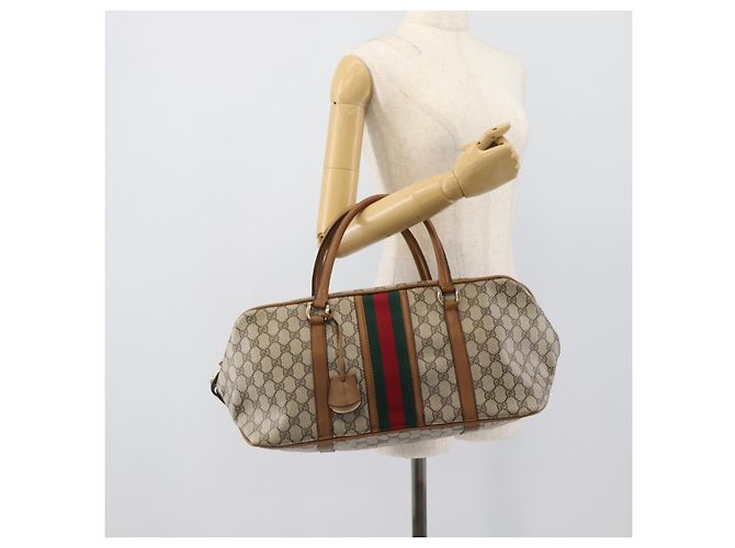 Borsa Boston GUCCI GG Supreme Web Sherry Line PVC Beige Oro Auth 193576A D'oro - vista 19