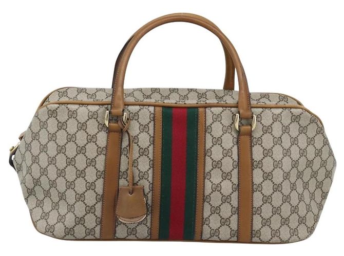 Borsa Boston GUCCI GG Supreme Web Sherry Line PVC Beige Oro Auth 193576A D'oro - vista 2