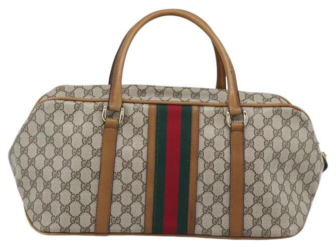 Borsa Boston GUCCI GG Supreme Web Sherry Line PVC Beige Oro Auth 193576A D'oro - vista 3