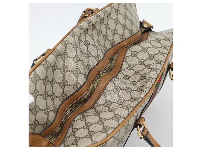 Borsa Boston GUCCI GG Supreme Web Sherry Line PVC Beige Oro Auth 193576A D'oro - vista 6