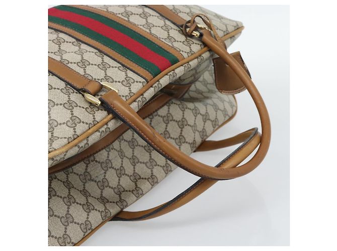 Borsa Boston GUCCI GG Supreme Web Sherry Line PVC Beige Oro Auth 193576A D'oro - vista 7
