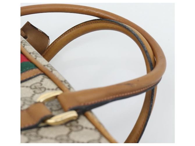 Borsa Boston GUCCI GG Supreme Web Sherry Line PVC Beige Oro Auth 193576A D'oro - vista 8