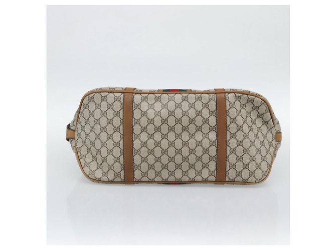 Borsa Boston GUCCI GG Supreme Web Sherry Line PVC Beige Oro Auth 193576A D'oro - vista 9