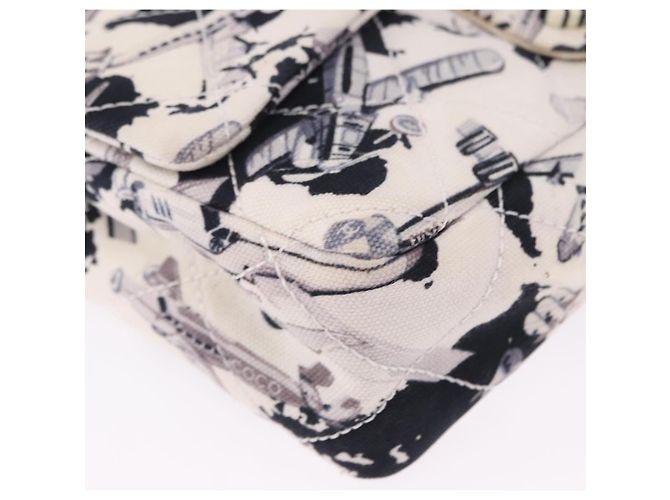 CHANEL Matelasse 25 Airline Shoulder Bag Canvas White Silver CC Auth 195026SAM Argento Bianco - vista 10