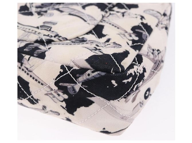 CHANEL Matelasse 25 Airline Shoulder Bag Canvas White Silver CC Auth 195026SAM Argento Bianco - vista 13