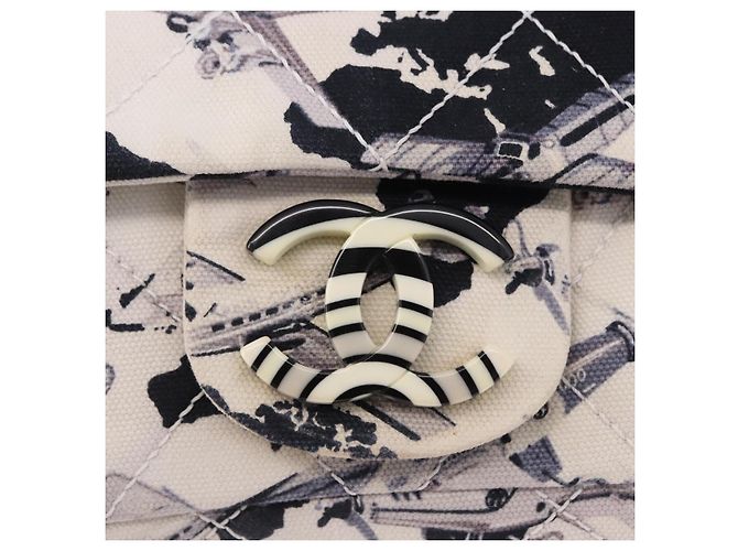 CHANEL Matelasse 25 Airline Shoulder Bag Canvas White Silver CC Auth 195026SAM Argento Bianco - vista 14