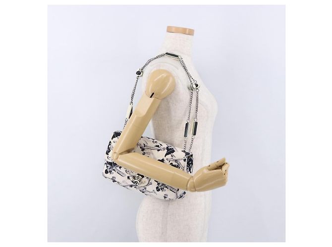 CHANEL Matelasse 25 Airline Shoulder Bag Canvas White Silver CC Auth 195026SAM Argento Bianco - vista 22