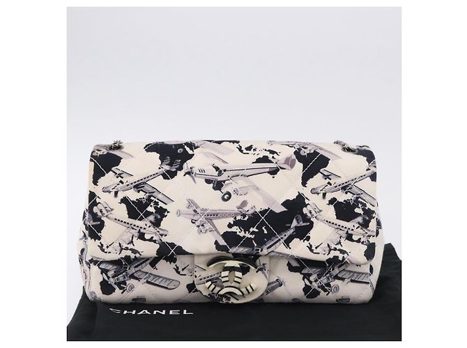 CHANEL Matelasse 25 Airline Shoulder Bag Canvas White Silver CC Auth 195026SAM Argento Bianco - vista 23