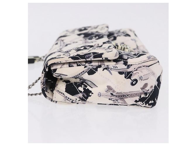 CHANEL Matelasse 25 Airline Shoulder Bag Canvas White Silver CC Auth 195026SAM Argento Bianco - vista 5