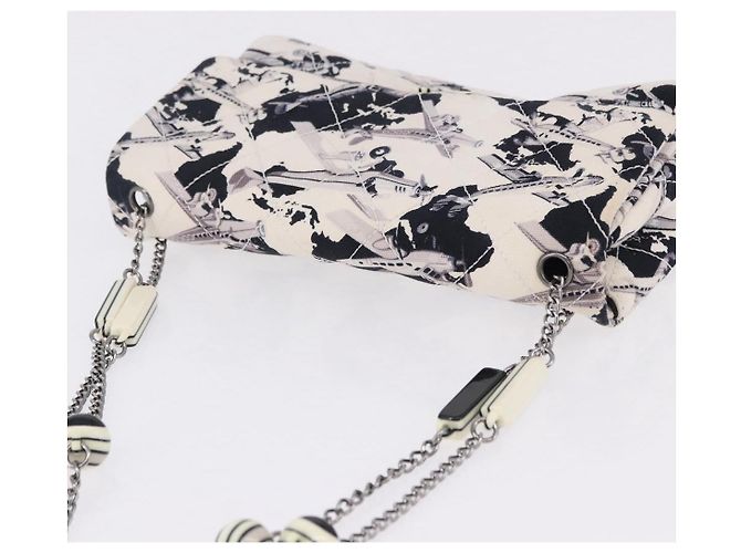 CHANEL Matelasse 25 Airline Shoulder Bag Canvas White Silver CC Auth 195026SAM Argento Bianco - vista 6