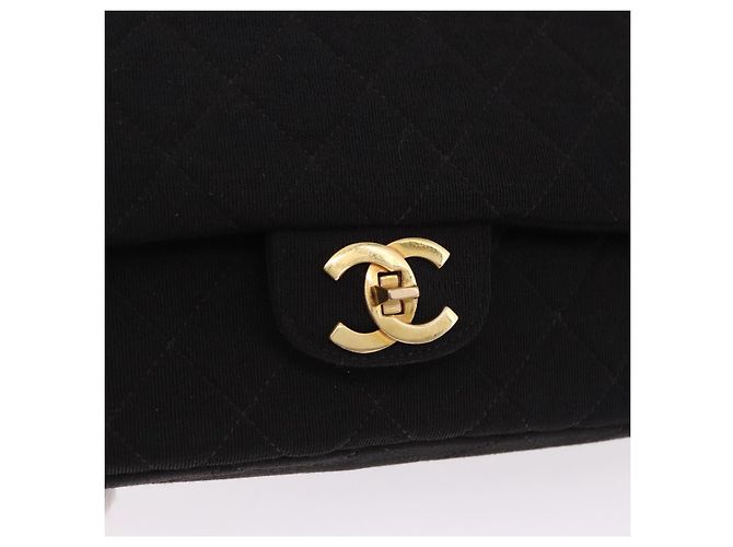 CHANEL Matelasse Double Flap Chain Shoulder Bag Cotton Black Gold Tone CC Auth 194097 Nero - vista 14