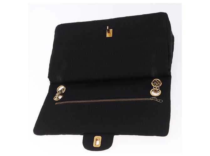 CHANEL Matelasse Double Flap Chain Shoulder Bag Cotton Black Gold Tone CC Auth 194097 Nero - vista 15