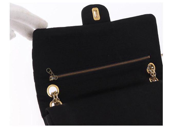 CHANEL Matelasse Double Flap Chain Shoulder Bag Cotton Black Gold Tone CC Auth 194097 Nero - vista 16
