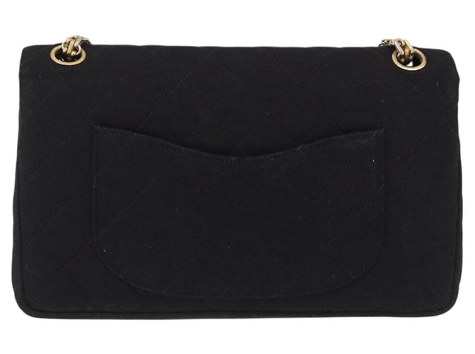 CHANEL Matelasse Double Flap Chain Shoulder Bag Cotton Black Gold Tone CC Auth 194097 Nero - vista 3