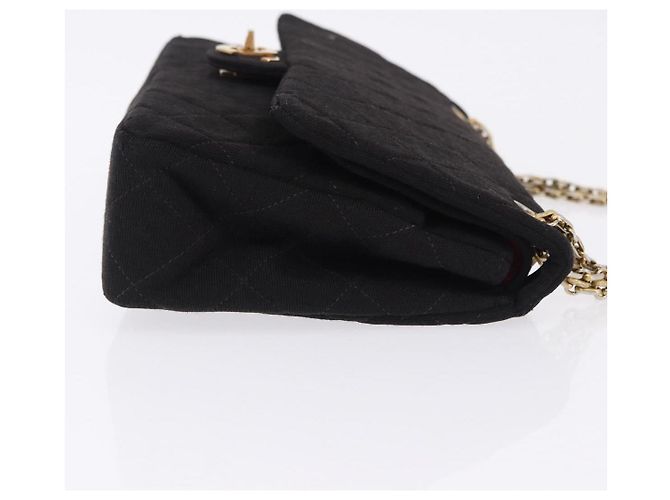 CHANEL Matelasse Double Flap Chain Shoulder Bag Cotton Black Gold Tone CC Auth 194097 Nero - vista 4