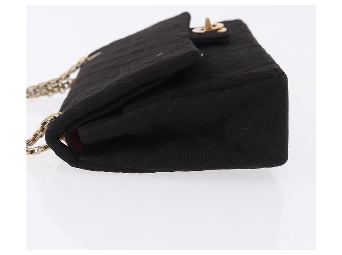 CHANEL Matelasse Double Flap Chain Shoulder Bag Cotton Black Gold Tone CC Auth 194097 Nero - vista 5