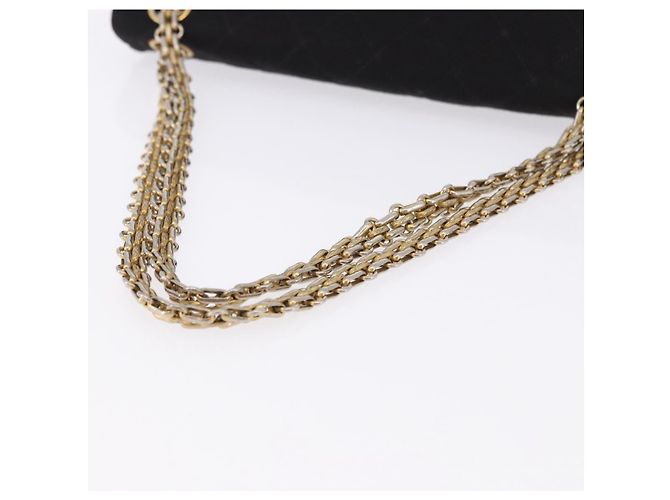 CHANEL Matelasse Double Flap Chain Shoulder Bag Cotton Black Gold Tone CC Auth 194097 Nero - vista 7