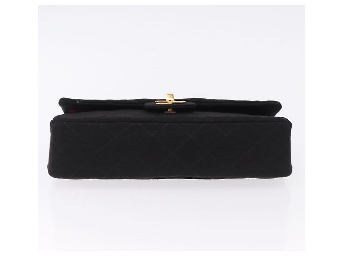 CHANEL Matelasse Double Flap Chain Shoulder Bag Cotton Black Gold Tone CC Auth 194097 Nero - vista 9