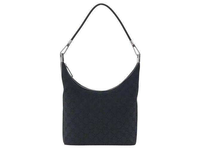 Borsa a Spalla GUCCI GG Canvas Nera Argento 001 3814 Auth 194836V Nero - vista 2