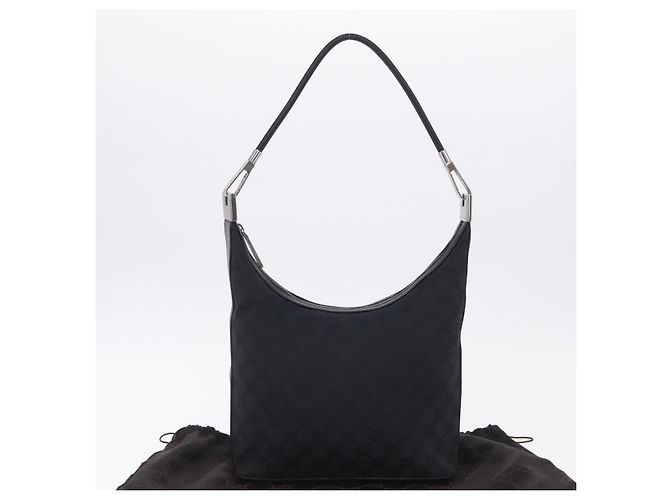 Borsa a Spalla GUCCI GG Canvas Nera Argento 001 3814 Auth 194836V Nero - vista 23