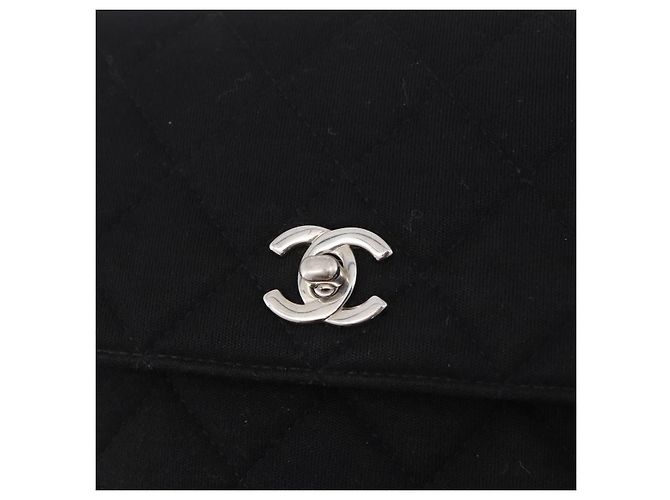 CHANEL Matelasse Hand Bag Cotton Black Silver CC Auth bs36363 Nero Argento - vista 14