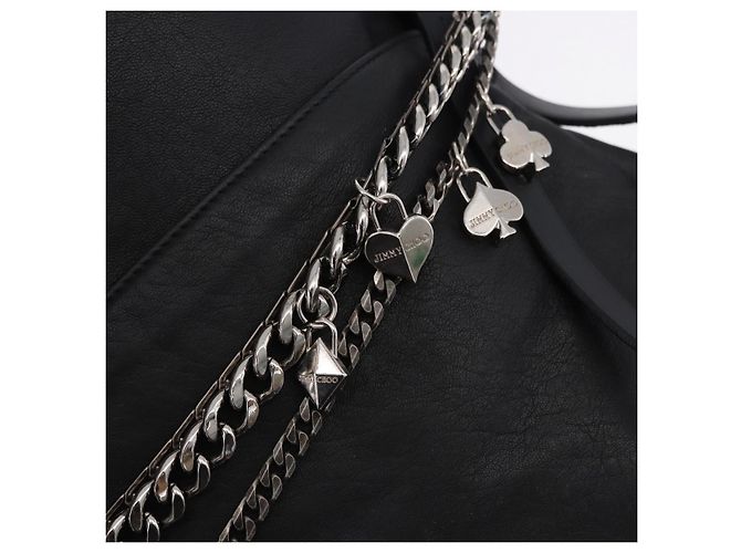 Borsa a Spalla Jimmy Choo in Pelle Nera Argento Auth bs36091A Nero - vista 14