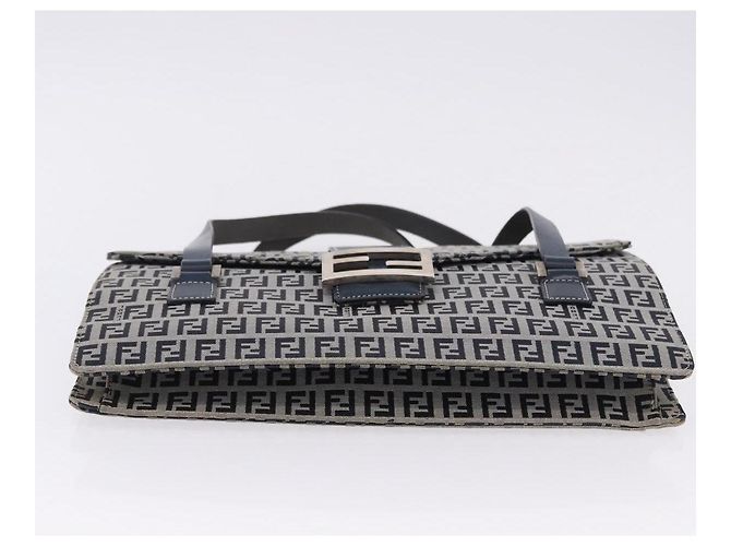 FENDI Zucchino Canvas Mamma Baguette Hand Bag Navy Silver Auth BA14179A Silvery Navy blue - view 10