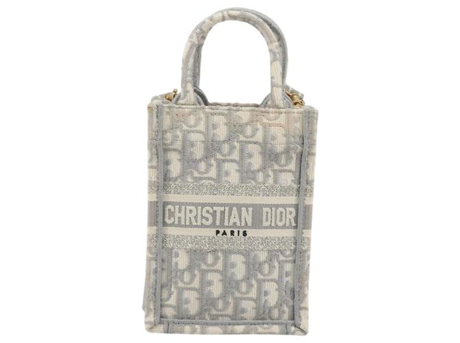Christian Dior Trotter Canvas Book Tote Mini 2way Gray Gold Auth 193902 Marrone D'oro - vista 2