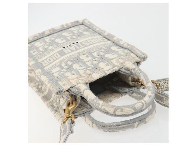 Christian Dior Trotter Canvas Book Tote Mini 2way Gray Gold Auth 193902 Marrone D'oro - vista 6