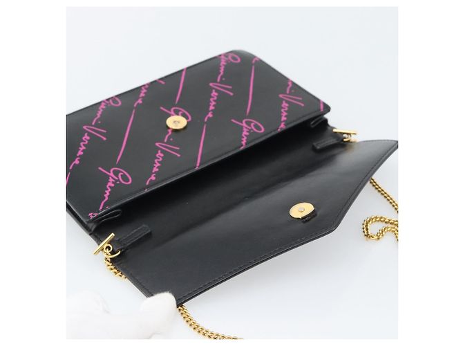 Borsa a Spalla con Catena VERSACE in Pelle Nera e Tonalità Oro Auth ka5520A Nero - vista 10