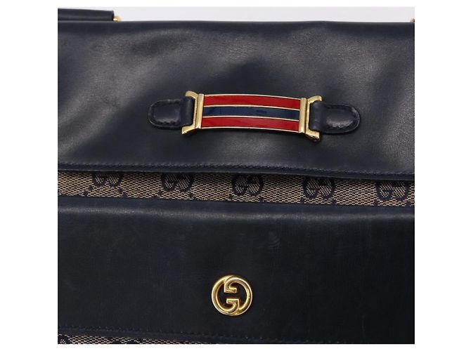 Borsa a tracolla GUCCI GG Canvas Sherry Line Navy Gold Auth 194883 D'oro Blu navy - vista 14