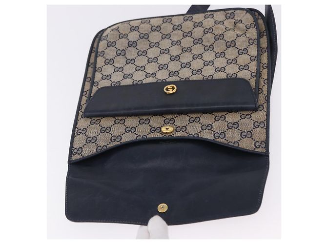 Borsa a tracolla GUCCI GG Canvas Sherry Line Navy Gold Auth 194883 D'oro Blu navy - vista 15