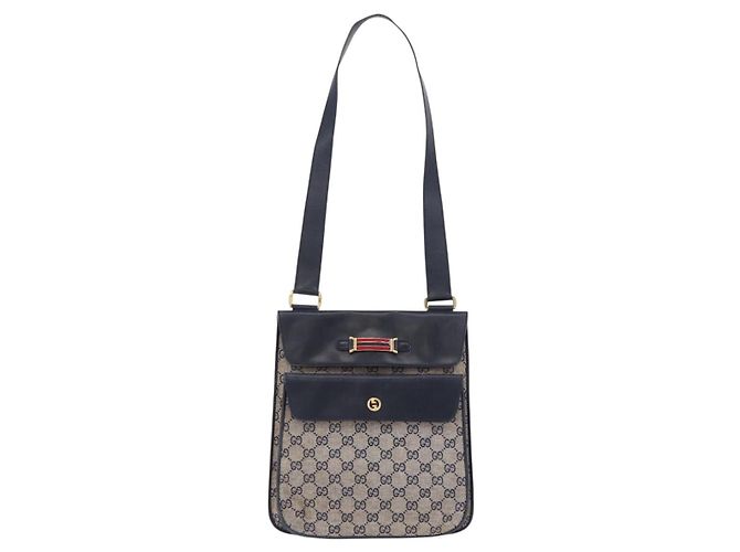 Borsa a tracolla GUCCI GG Canvas Sherry Line Navy Gold Auth 194883 D'oro Blu navy - vista 2