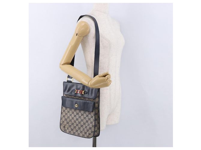 Borsa a tracolla GUCCI GG Canvas Sherry Line Navy Gold Auth 194883 D'oro Blu navy - vista 21