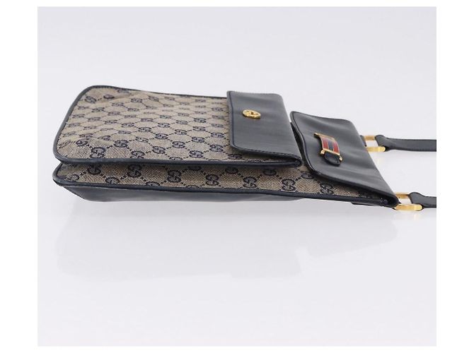 Borsa a tracolla GUCCI GG Canvas Sherry Line Navy Gold Auth 194883 D'oro Blu navy - vista 4