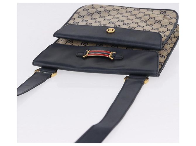 Borsa a tracolla GUCCI GG Canvas Sherry Line Navy Gold Auth 194883 D'oro Blu navy - vista 6