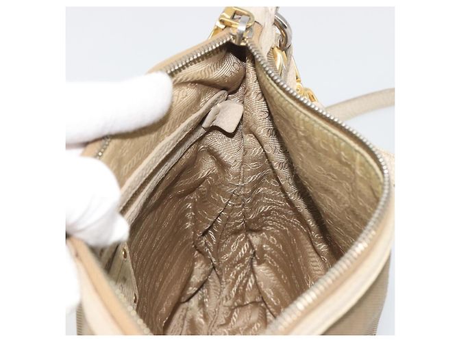 Borsa a tracolla PRADA in tela beige e oro Auth 193355 D'oro - vista 21