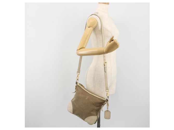 Borsa a tracolla PRADA in tela beige e oro Auth 193355 D'oro - vista 27