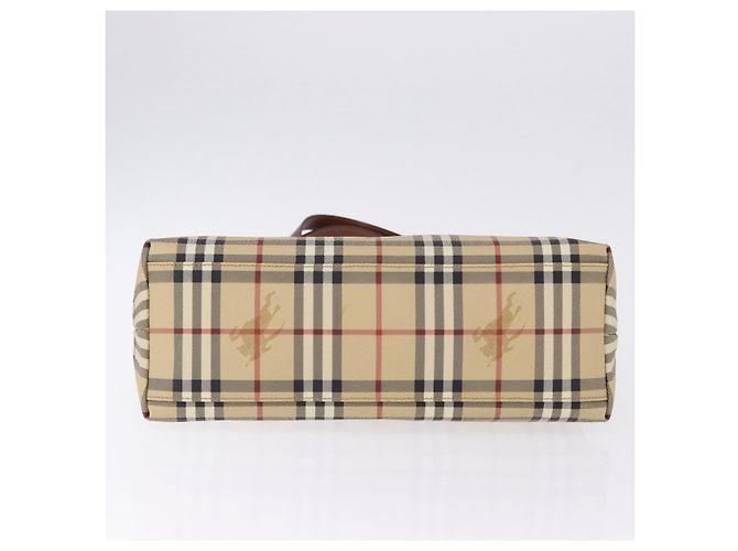 BURBERRY Nova Check blauer Tote Bag PVC Beige Gold Auth 194843V Golden - Ansicht 10